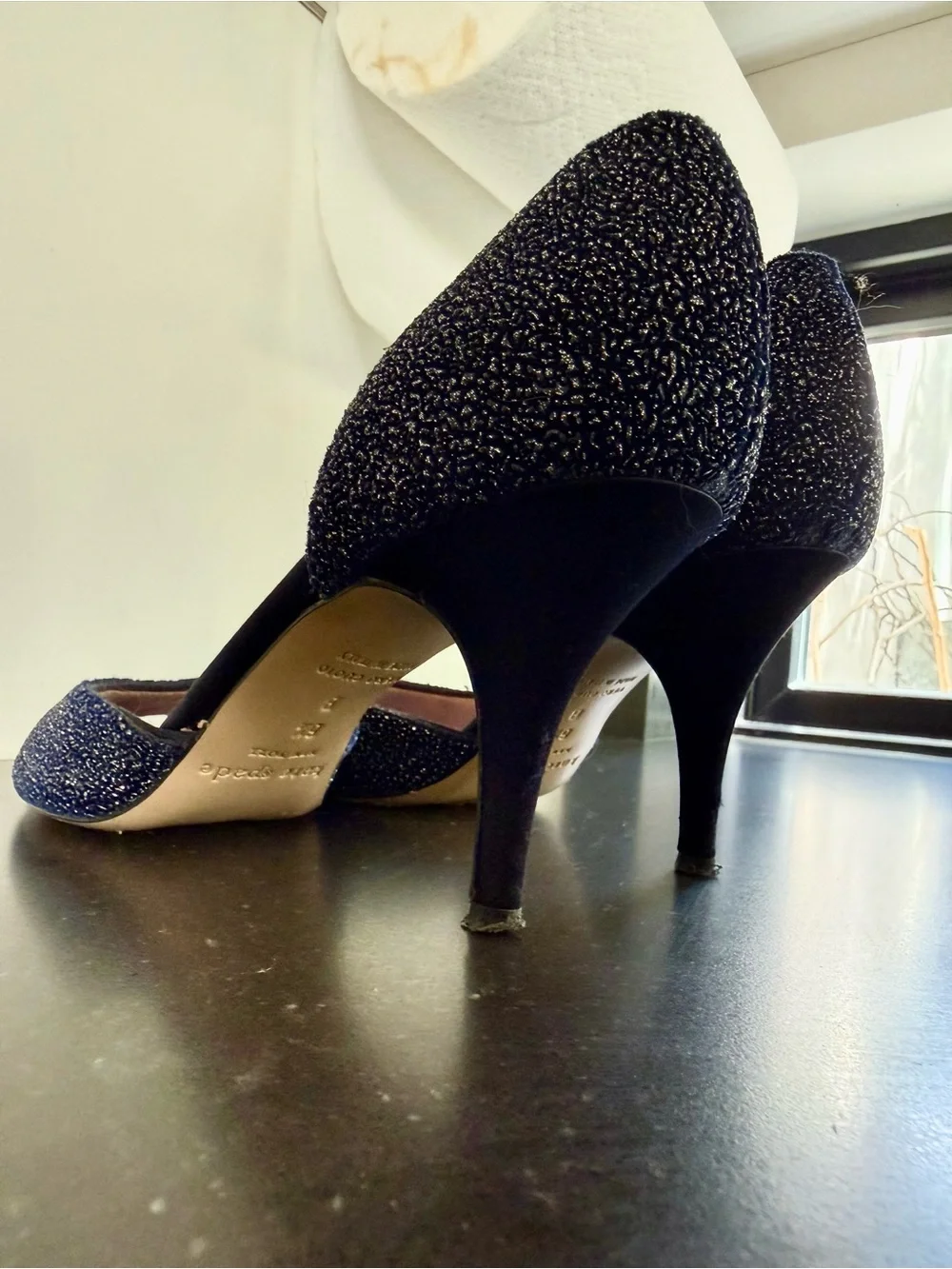 kate spade Navy Glitter D'Orsay Peep-Toe Heels